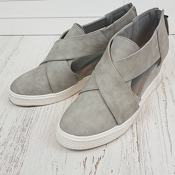 Shoes - Grey Wedge Zip Up Sneakers